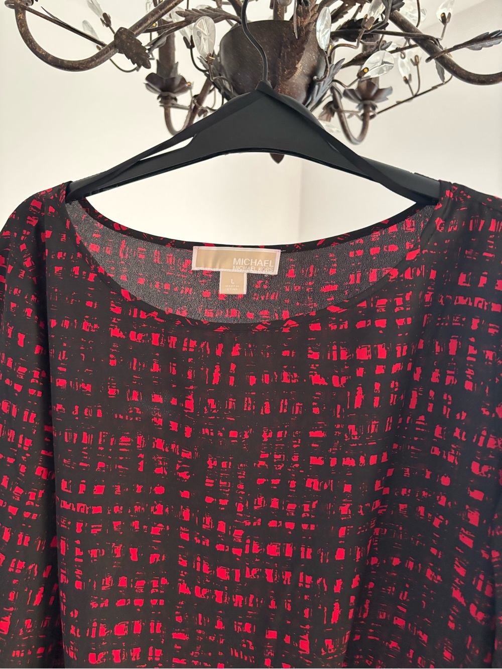 Michael Kors Black Blouse with Red Abstract Grid Print